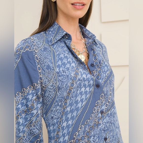Chicos Sandwashed Satin Mixed Print Button Up Long Sleeve Chico Size 2/ US 12/14 - Picture 4 of 10